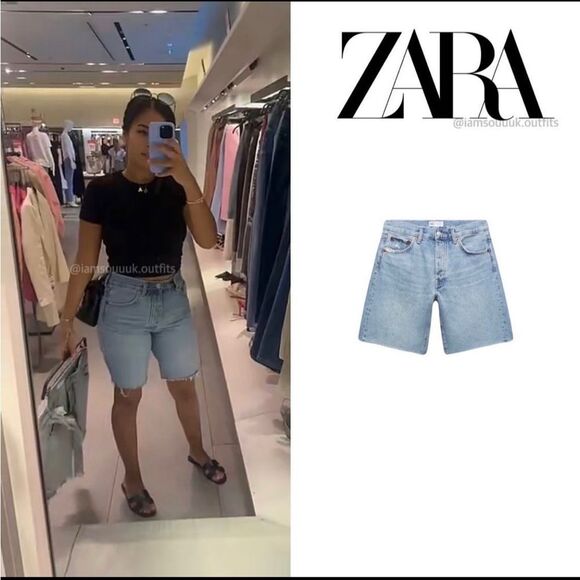 ZARA TRF MID-RISE DENIM SHORTS - Picture 1 of 8